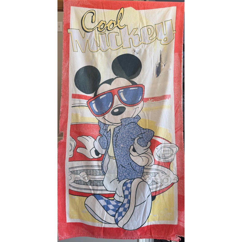 Disney Beach Towel Vintage 80s Mickey Mouse Distressed Retro Disneyana Upcycle